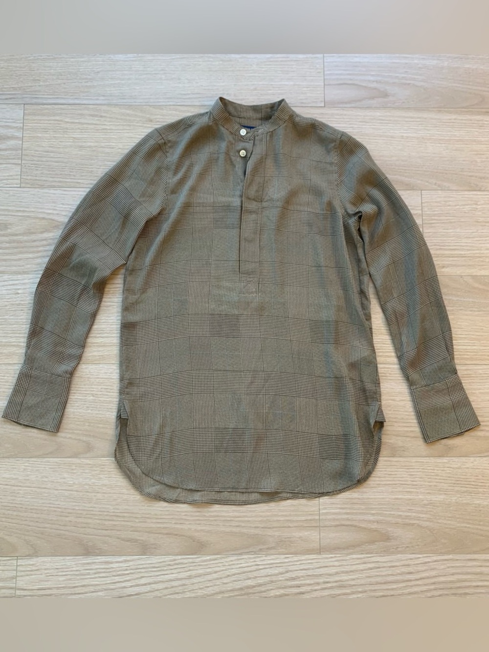 Polo Ralph Lauren Glen Plaid Band Collar Long Sleeve Blouse NWT Size XXS